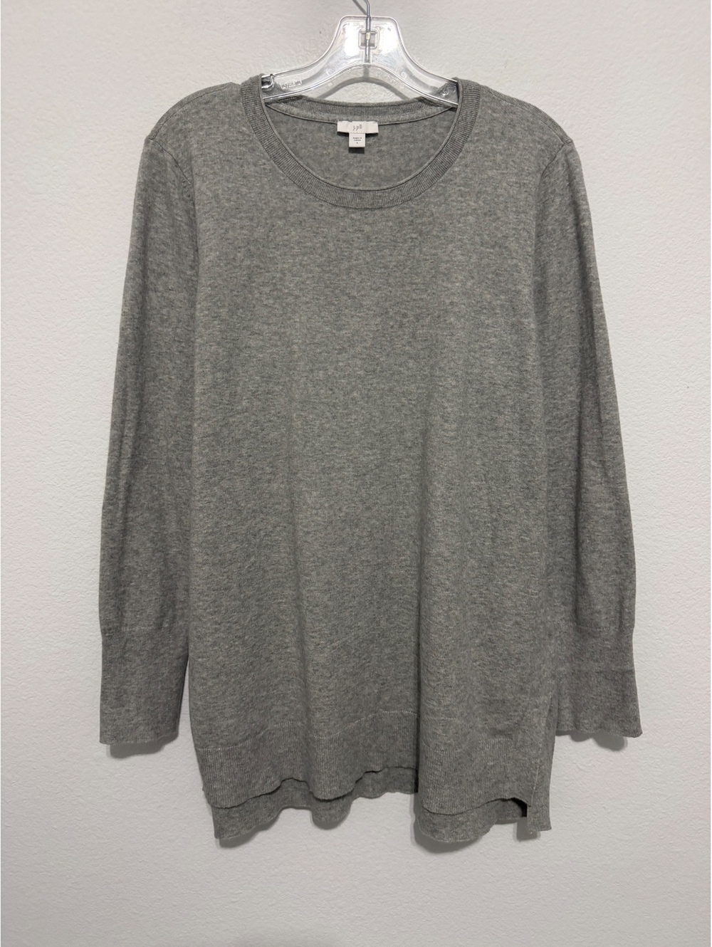 J. Jill Long Sleeve Round Neck Gray Cotton Blend Tunic Sweater Women's Size L